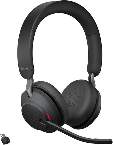 Jabra Evolve2 65 Auriculares Inalámbricos Estéreo PC con Cancelación de Ruido - Certificados para plataformas UC - Batería de Larga Duración - Adaptador Bluetooth USB-C - Negro